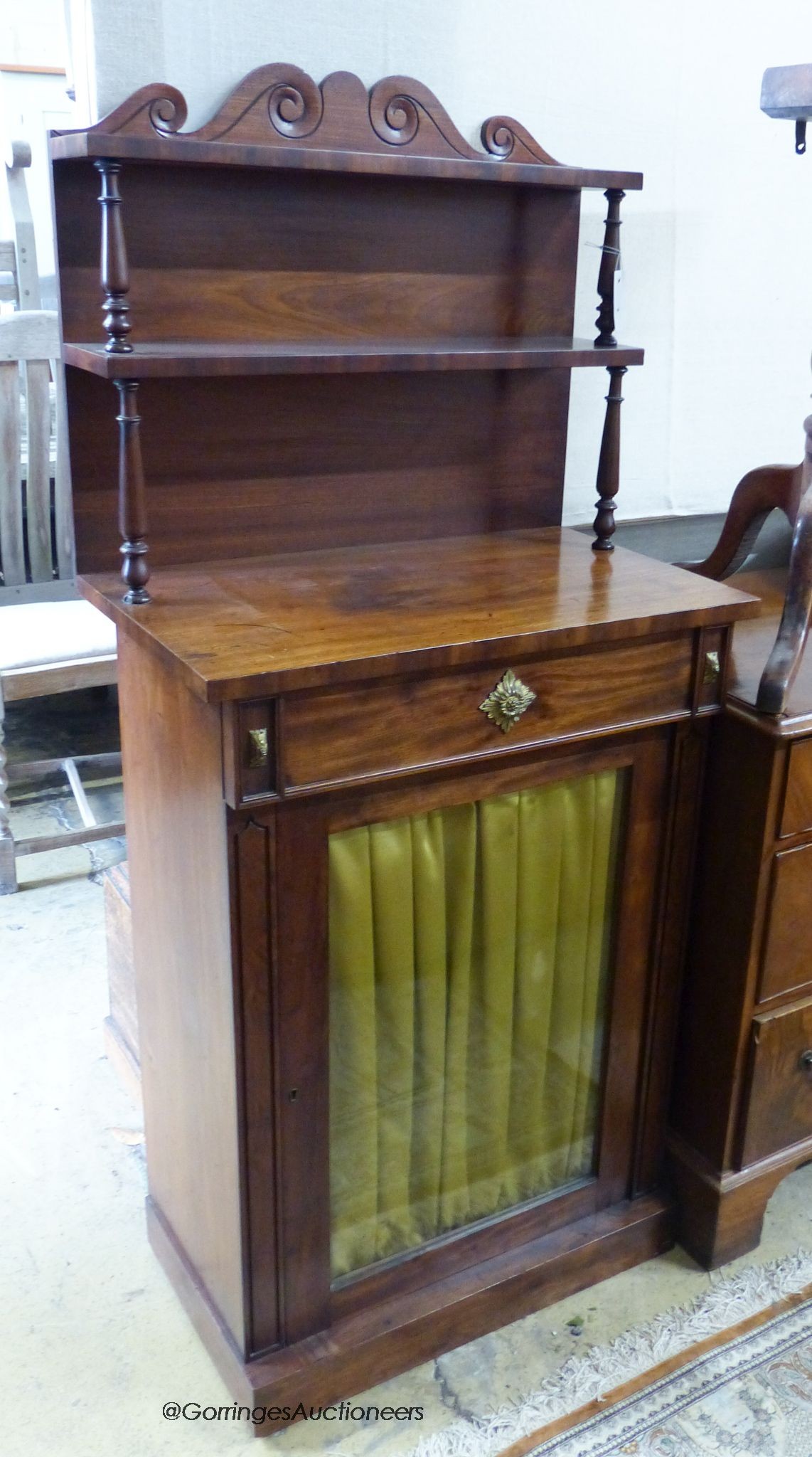 A Regency mahogany chiffonier, of narrow proportions, width 65cm, depth 40cm, height 146cm